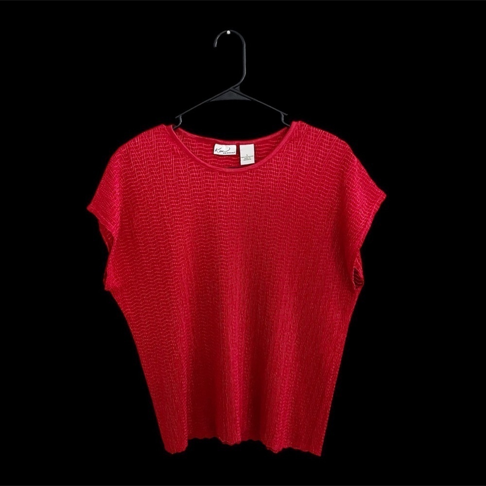 Kim Rogers vintage textured boxy shoulder red top casual chic classy office